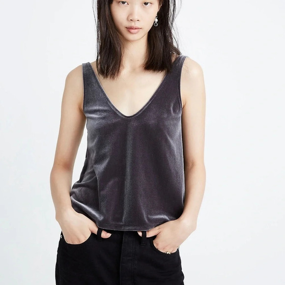 Madewell Velvet Gray Silver Cami Tank Top Blouse Sleeveless Size Small S - Picture 2 of 10